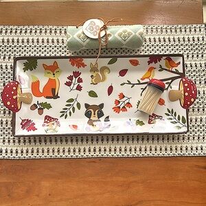 Mushrooms Woodland Animals Platter Rectangular Sandwich Serving Tray Set of 4